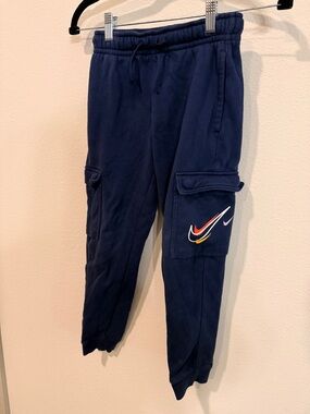 Nike Kids Navy Cargo Joggers with Multicolor Swoosh Accent